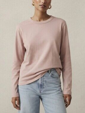 Sz S Zara Women's Long-Sleeve Crewneck Shirt in Pale Pink